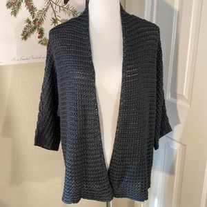 EILEEN Fisher Silk and Linen Loose Knit Open Cardigan Green Size Medium